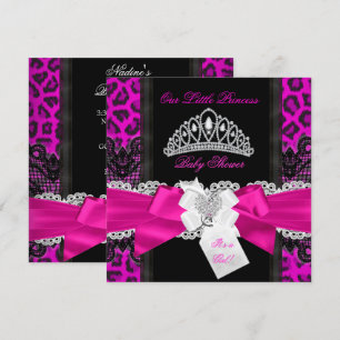Heiß Rosa Prinzessin Baby Shower Mädchen Schwarzer Einladung
