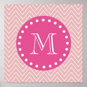 Heiß rosa, rosa Zickzack Ihr Monogramm Poster