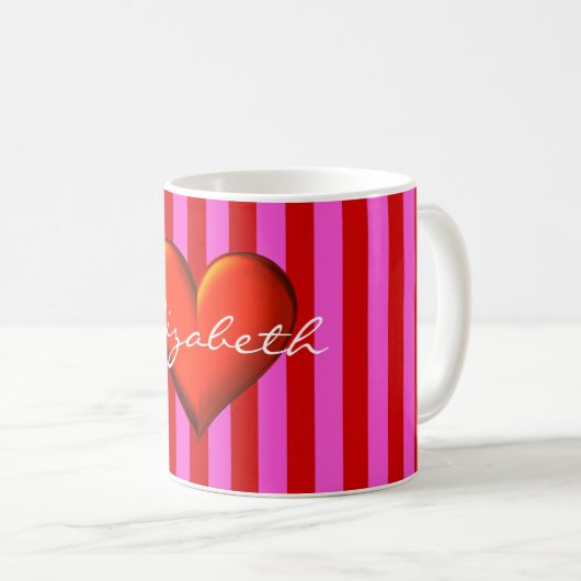Heiß rosa, rote Streifen, rote Metallic Kaffeetasse (VorderseiteRechts)