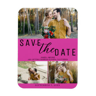 Heiß Rosa "Save the Date" Hochzeit 3 Fotos Magnet