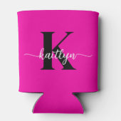 Heiß rosa Schwarz Monogramm Dosenkühler (Rückseite)
