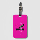 Heiß rosa Schwarz Monogramm Gepäckanhänger (Vorderseite Vertikal)