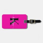 Heiß rosa Schwarz Monogramm Gepäckanhänger (Vorderseite horizontal)