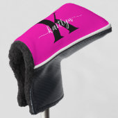 Heiß rosa Schwarz Monogramm Golf Headcover (3/4 Vorderseite)