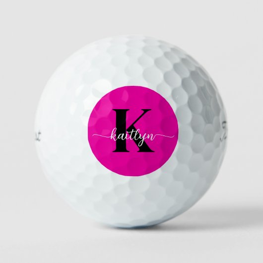 Heiß rosa Schwarz Monogramm Golfball (Vorderseite)