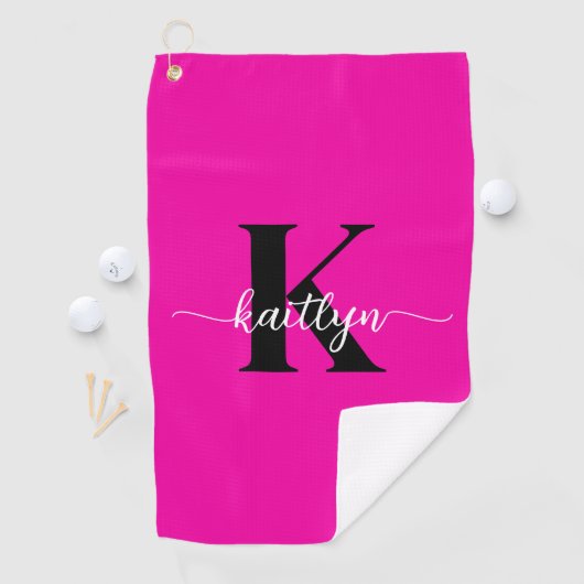 Heiß rosa Schwarz Monogramm Golfhandtuch (Insitu)