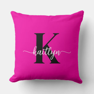 Heiß rosa Schwarz Monogramm Kissen