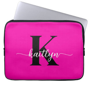 Heiß rosa Schwarz Monogramm Laptopschutzhülle