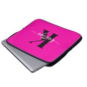 Heiß rosa Schwarz Monogramm Laptopschutzhülle (Vorne Knopf)