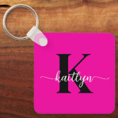 Heiß rosa Schwarz Monogramm Schlüsselanhänger (Vorderseite)