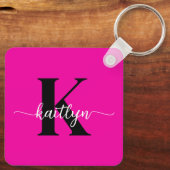 Heiß rosa Schwarz Monogramm Schlüsselanhänger (Rückseite)