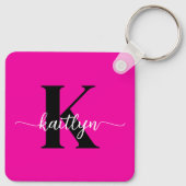 Heiß rosa Schwarz Monogramm Schlüsselanhänger (Rückseite)