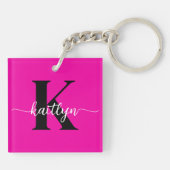 Heiß rosa Schwarz Monogramm Schlüsselanhänger (Rückseite)