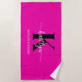 Heiß rosa Schwarz Monogramm Strandtuch (Vorderseite)
