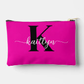 Heiß rosa Schwarz Monogramm Zubehörtasche (Rückseite)