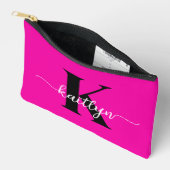 Heiß rosa Schwarz Monogramm Zubehörtasche (Offen)