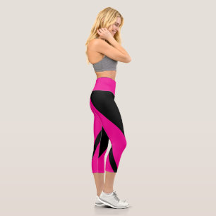 Heiß Rosa Schwarz Streifen Capri Leggings