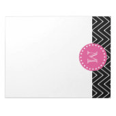 Heiß rosa, schwarz und weiß Zickzack | Ihr Monogra Notizblock (Vorderseite)