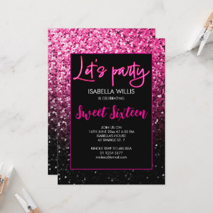 Heiß rosa schwarze Glitzern. Sweet 16 neon lasse P Einladung