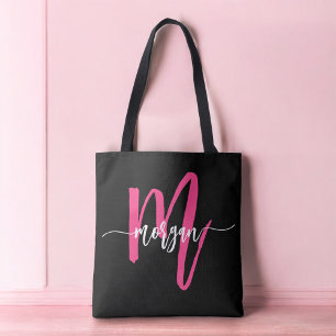 Heiß Rosa Schwarze Moderne Schrift Mädchen Monogra Tasche