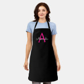 Heiß rosa schwarze Schrift Mädchen-Monogramm-Name Schürze (Getragen)