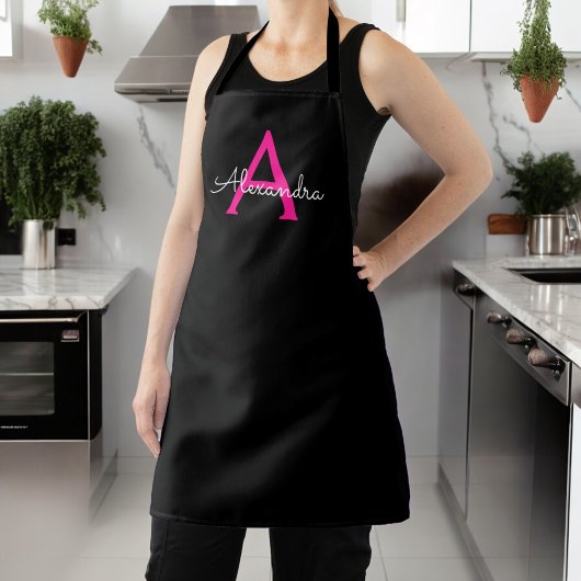 Heiß rosa schwarze Schrift Mädchen-Monogramm-Name Schürze
