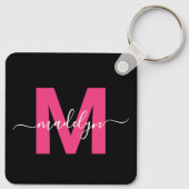 Heiß Rosa Schwarze Schrift Namensmonogramm Schlüsselanhänger (Rückseite)