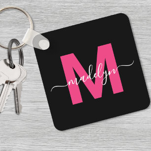 Heiß Rosa Schwarze Schrift Namensmonogramm Schlüsselanhänger