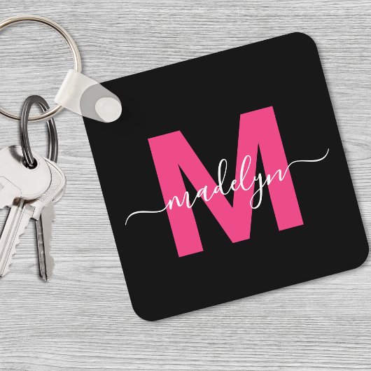 Heiß Rosa Schwarze Schrift Namensmonogramm Schlüsselanhänger