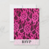 Heiß rosa/schwarze Spitzenansicht RSVP Karte (Vorderseite)