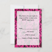 Heiß rosa/schwarze Spitzenansicht RSVP Karte (Rückseite)