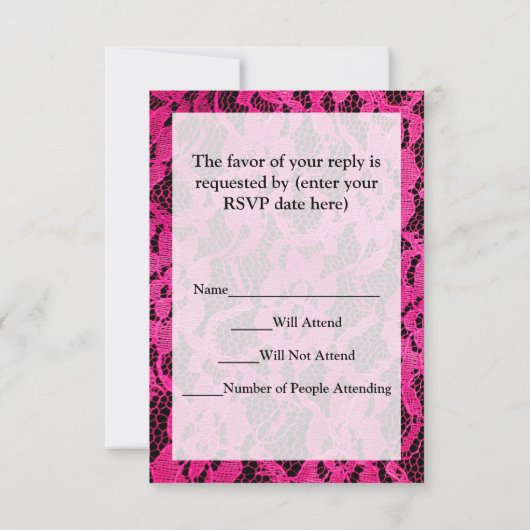 Heiß rosa/schwarze Spitzenansicht RSVP Karte (Rückseite)