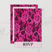 Heiß rosa/schwarze Spitzenansicht RSVP Karte (Vorne/Hinten)