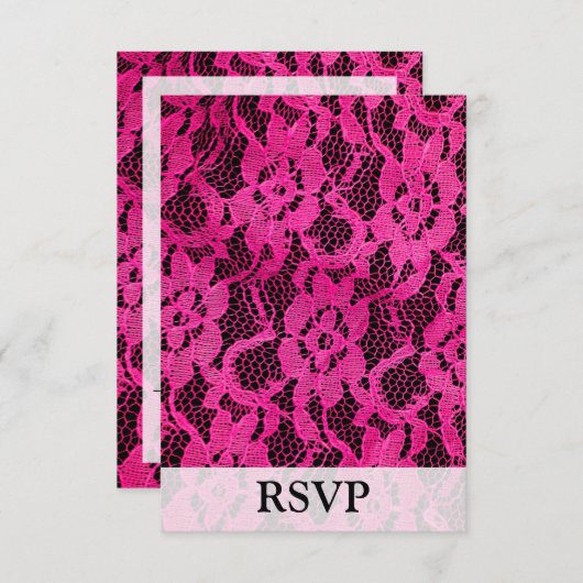 Heiß rosa/schwarze Spitzenansicht RSVP Karte (Vorne/Hinten)