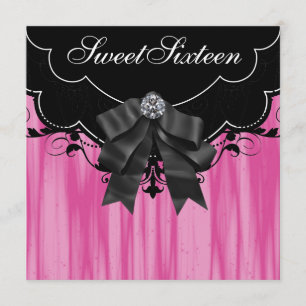 Heiß rosa schwarze Sweet Sixteen-Geburtstagsfeier  Einladung