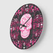 Heiß rosa Schwarzer Zucker Rose Gothic Grunge Große Wanduhr (Winkel)