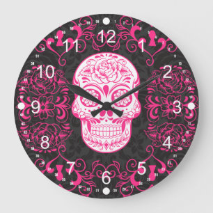 Heiß rosa Schwarzer Zucker Rose Gothic Grunge Große Wanduhr