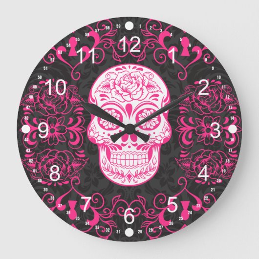 Heiß rosa Schwarzer Zucker Rose Gothic Grunge Große Wanduhr (Vorderseite)