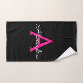 Heiß rosa schwarzes girly Schrift Monogramm Name Handtuch (Handtuch)