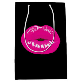 Heiß rosa Shiny Lippen auf schwarz Mittlere Geschenktüte