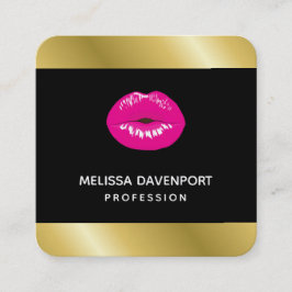 Heiß rosa Shiny Lippen auf schwarz Quadratische Visitenkarte