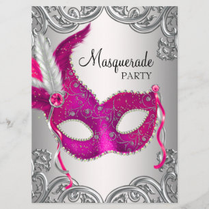 Heiß Rosa Silberne Masken Maskenball Party Einladung