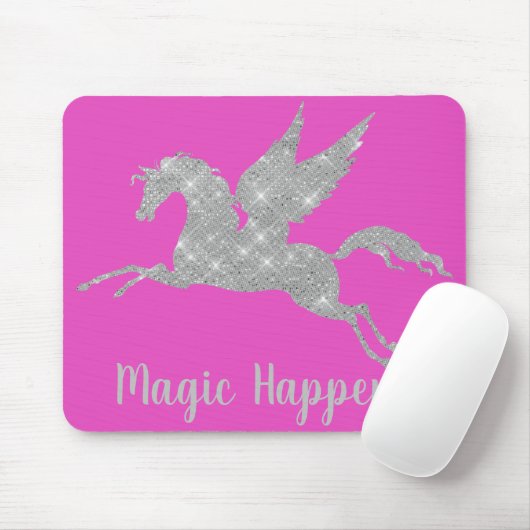 Heiß rosa Silver Unicorn Sparkle anpassbar Mousepad (Mit Mouse)