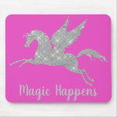 Heiß rosa Silver Unicorn Sparkle anpassbar Mousepad (Vorne)