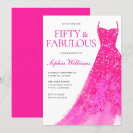 Heiß rosa Sparkle Dress 50. Geburtstagsparty Einladung