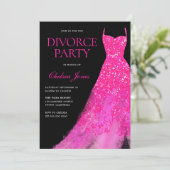 Heiß rosa Sparkle Dress Party Scheidung Einladung (Stehend Vorderseite)