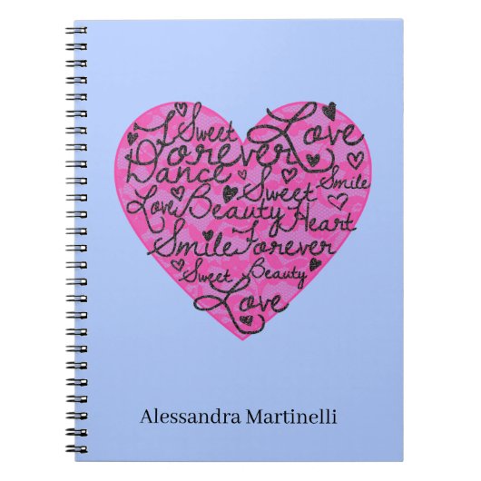 Heiß rosa Spitzenherz Positive Worte Lavendel Notizblock (Vorderseite)