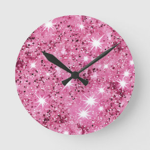 Heiß Rosa Sterne Pailletten Glitter Runde Wanduhr