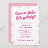 Heiß rosa, süße 16 Einladungen Glow Girly Stars (Vorne/Hinten)