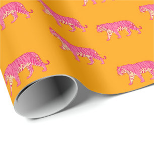 Heiß rosa Tiger auf feinem Orange Boho Muster Geschenkpapier